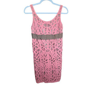 Betsey Johnson Vintage Pink/Brown Floral Lace Overlay Empire Dress Size 2 NWT